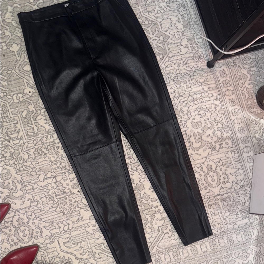 Zara Shiny Black Leather Trousers